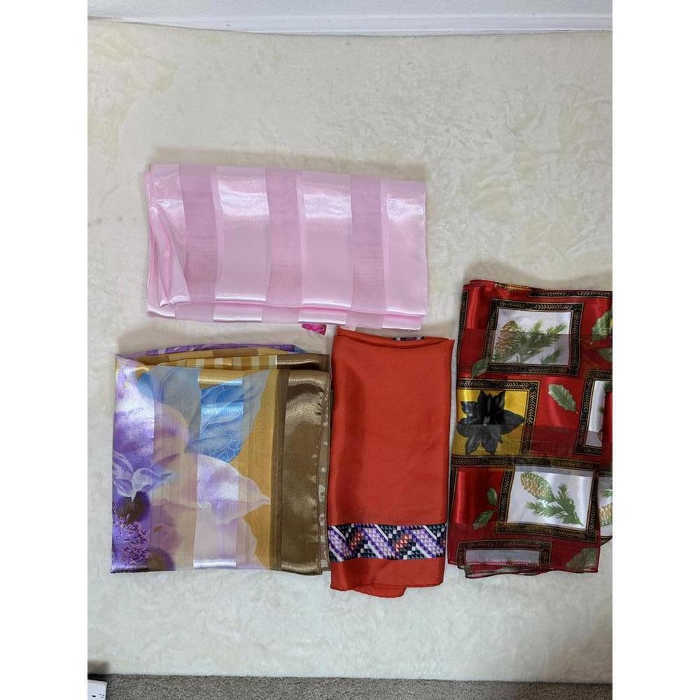 Lot Of 4 Vintage Style Scarves 22” Aztec Pink Christmas Floral Sheer